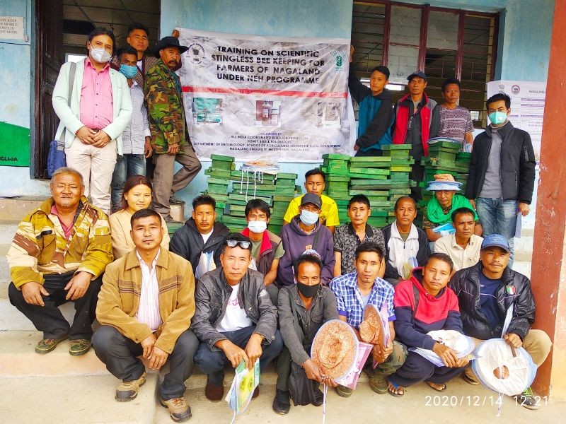 Trainees and resource persons during the training on ‘Scientific stingless bee keeping for farmers of Nagaland under NEH Region’ held at Punglwa village on December 14.